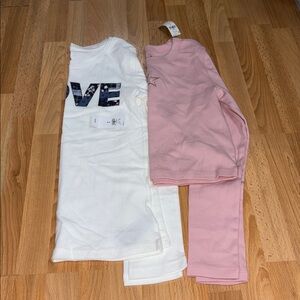 GAP Kids White Long Sleeve & Light Pink Crop T- Shirt - Girls (M) NWT